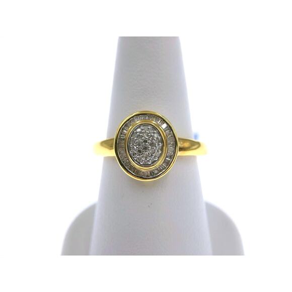 0.25cttw Baguette Diamond Oval Engagement Ring Gold Plated 925 Sterling Silver - Picture 1 of 4